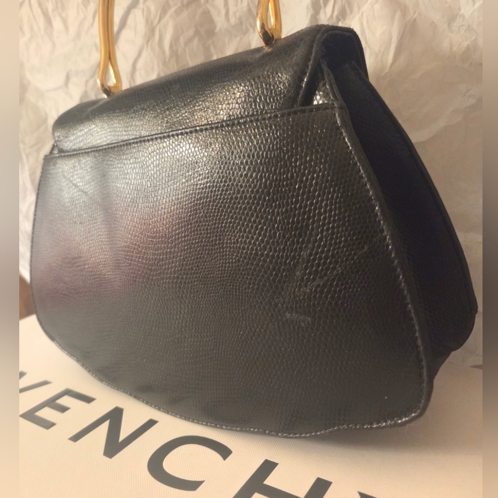 GIVENCHY Seashell RARE Reptile Black Leather Gold Top handle & Monogram … - Picture 7 of 17